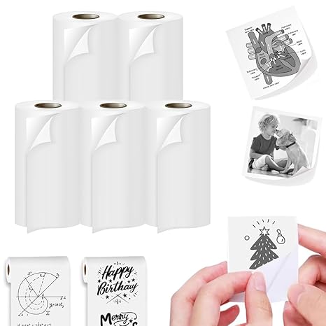 Seznik Sticky Adhesive Thermal Paper Rolls, Continuous 57mm Width Thermal Paper, 2 inch Thermal Paper for Mini Thermal Printer (White-57mm Width - Continuous Sticky Roll-Pack of 5)