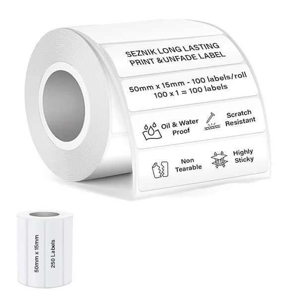 Seznik Waterproof, Non-Tearable, Sticky Thermal Lables, Label Roll, 2 inch Adhesive Thermal Labels for Label Printers (50mmx15mm - 250 Lables)