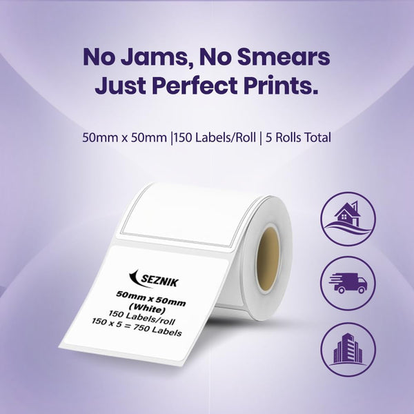 Seznik Thermal Lables, 50mmx50mm Label Roll Paper, 2 inch Self-Adhesive Thermal Paper for Mini Printer (White - 50mmx50mm - 750 Labels)