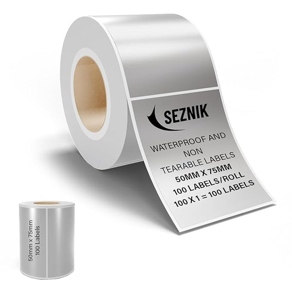 Seznik Silver Waterproof, Non-Tearable, Sticky Thermal Lables, Label Roll, 2 inch Adhesive Thermal Labels for Label Printers (50mmx75mm - 100 Lables)