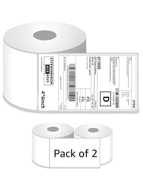 SEZNIK Thermal Printer 4x6 Inch Label Paper (100x150mm) | 800 Labels | Shipping, Parcel, Barcode & Address Labels | Waterproof, Oil & Scratch Resistant Label Roll | BPA Free | Perforated (Pack of 2)