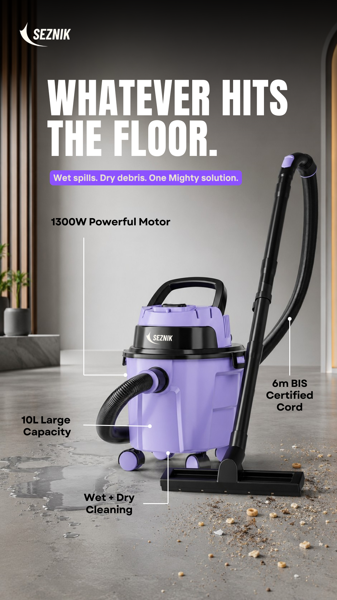 Seznik Mighty Vacuum Cleaner for Home: One Powerful Solution for Wet Spills and Dry Dust