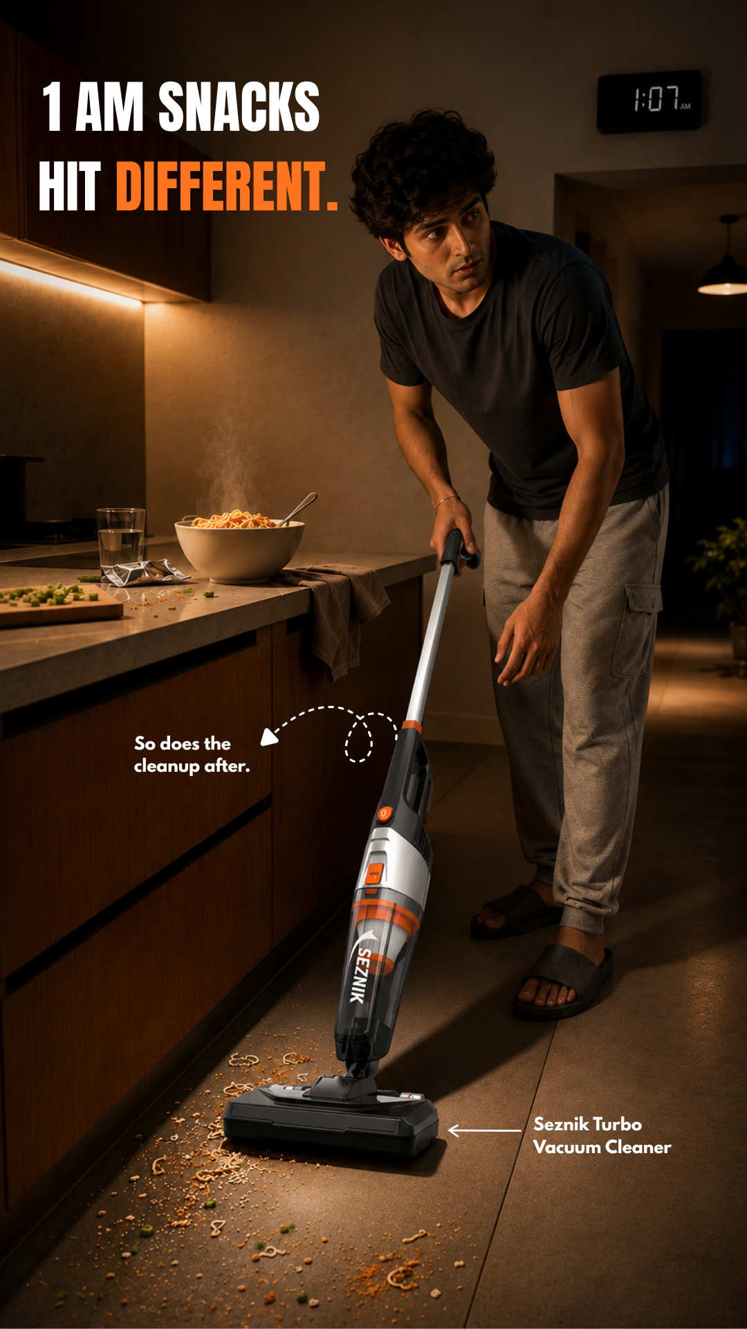 Seznik Turbo Vacuum Cleaner for Quick Home Cleaning After Late Night Snacks