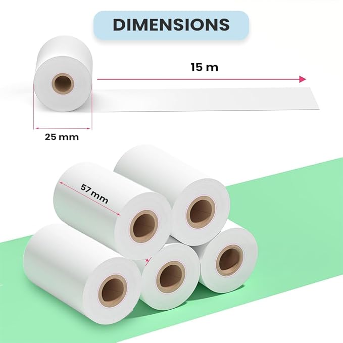 Seznik Non Sticky Thermal Paper Rolls, 57mm Width, 2 inch Thermal Paper for Mini Printer (White-57mm Width-Continuous Non Sticky Roll-Pack of 10)