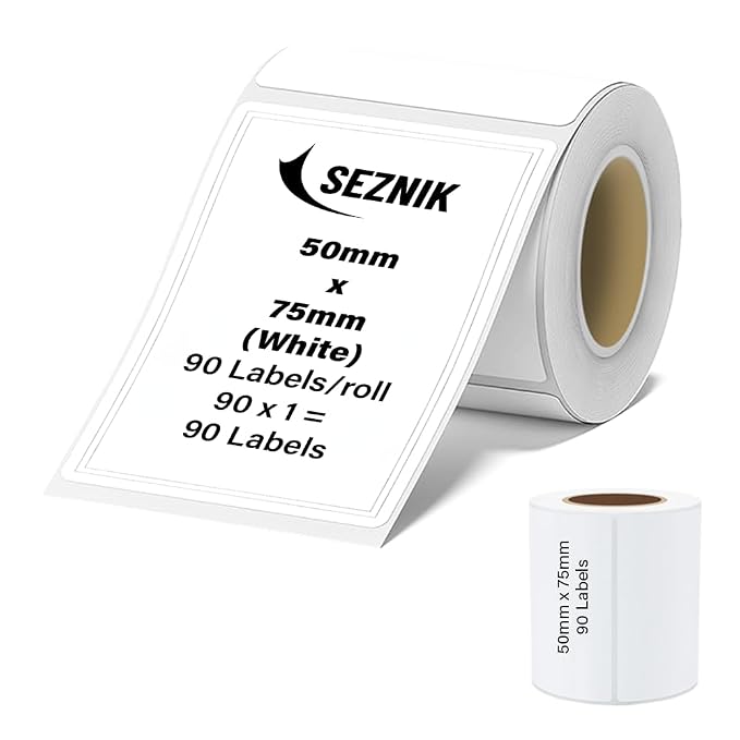 Seznik Thermal Sticky Labels – 50x75 mm – White – Pack of 1 Rolls (50mmx75mm - 90 Lables)