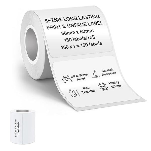 Seznik Waterproof, Non-Tearable, Sticky Thermal Lables, Label Roll, 2 inch Adhesive Thermal Labels for Label Printers (50mmx50mm - 150 Lables)