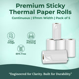 Seznik Sticky Adhesive Thermal Paper Rolls, Continuous 57mm Width, 2 inch Thermal Paper for Mini Thermal Printers (White-57mm Width - Continuous Sticky -Pack of 10 Roll)