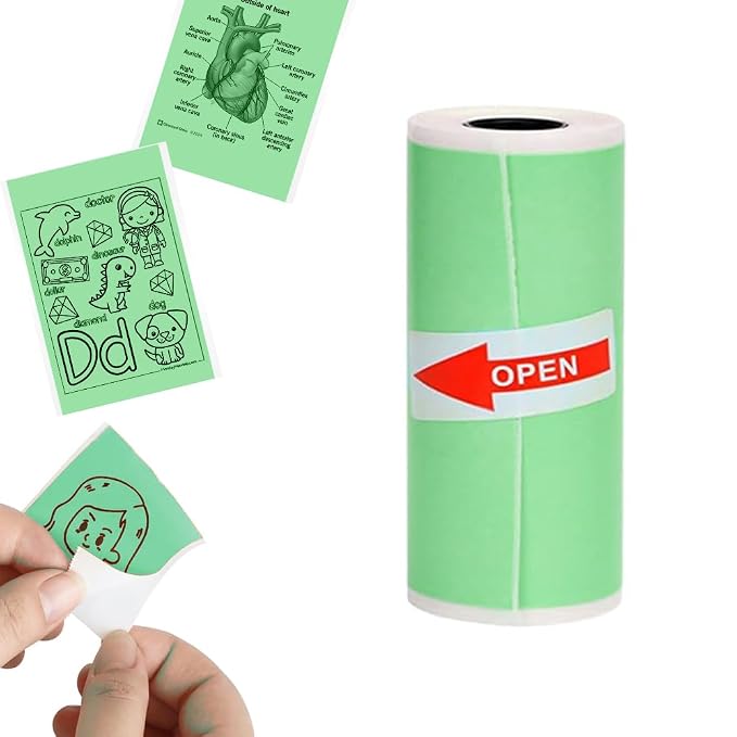 Seznik Sticky Adhesive 2 Inch Thermal Paper Rolls for Mini Thermal Printers (Green Color - Pack of 1)