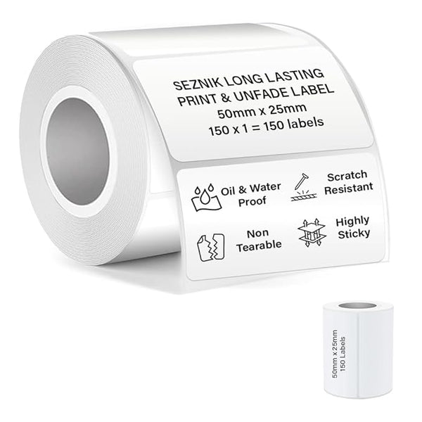 Seznik Waterproof, Non-Tearable, Sticky Thermal Lables, Label Roll, 2 inch Adhesive Thermal Labels for Label Printers (50mmx25mm - 250 Lables)