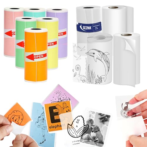 SEZNIK Multi-Type Thermal Roll Paper Bundle for Mini Printer Model MiniX, NanoX and Other Mini Thermal Printers | Premium Continuous Thermal Paper Rolls for Home & Business Use