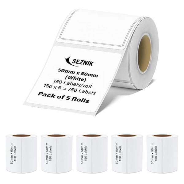 Seznik Thermal Lables, 50mmx50mm Label Roll Paper, 2 inch Self-Adhesive Thermal Paper for Mini Printer (White - 50mmx50mm - 750 Labels)