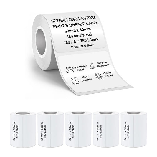 Seznik Waterproof, Non-Tearable, Sticky Thermal Lables, Label Roll, 2 inch Adhesive Thermal Labels for Label Printers, 50mmx50mm, 750 Lables