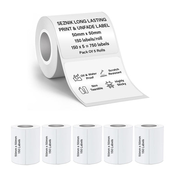 Seznik Waterproof, Non-Tearable, Sticky Thermal Lables, Label Roll, 2 inch Adhesive Thermal Labels for Label Printers, 50mmx50mm, 750 Lables