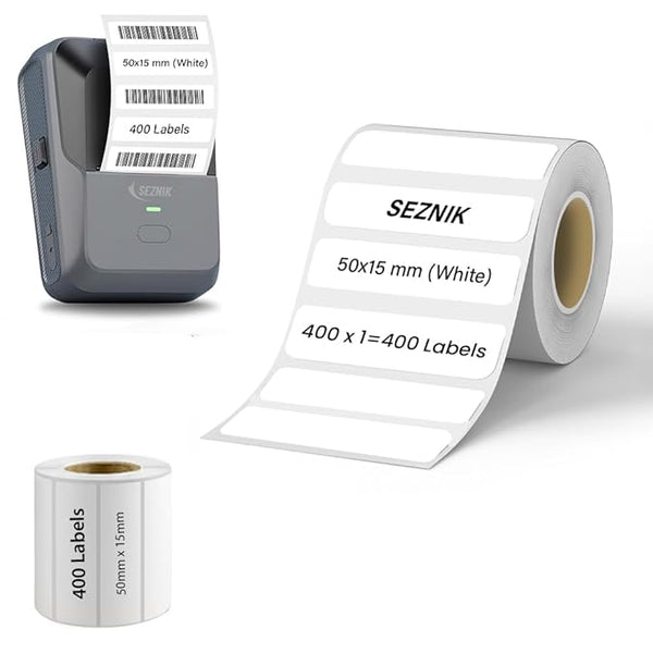 Seznik Sticky Thermal Lables, Label Roll Paper, 2 inch Thermal Labels for Mini Thermal Label Printer, 1 Roll, [Printer NOT Included] (50mmx15mm - 400 Lables)
