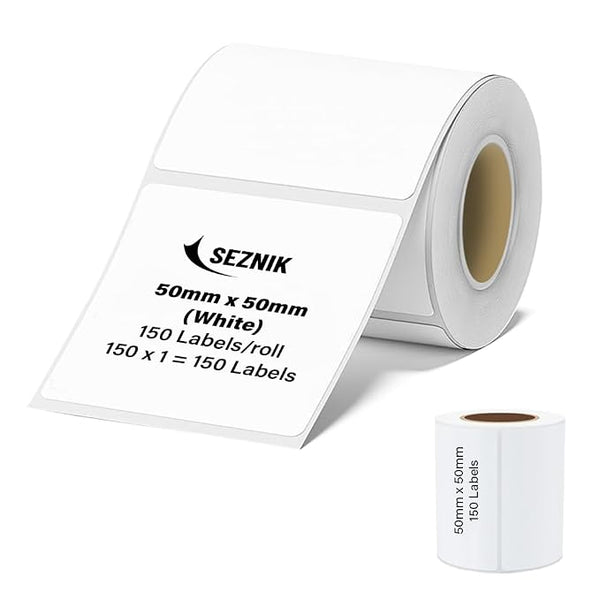 Seznik Thermal Lables, 50mmx50mm Label Roll Paper, 2 inch Self-Adhesive Thermal Paper for Mini Printer (White - 50mmx50mm - 150 Labels)