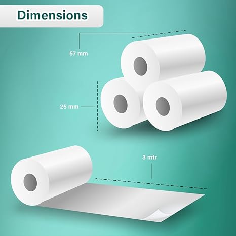 Seznik Sticky Adhesive Thermal Paper Rolls, Continuous 57mm Width Thermal Paper, 2 inch Thermal Paper for Mini Thermal Printer (White-57mm Width - Continuous Sticky Roll-Pack of 5)