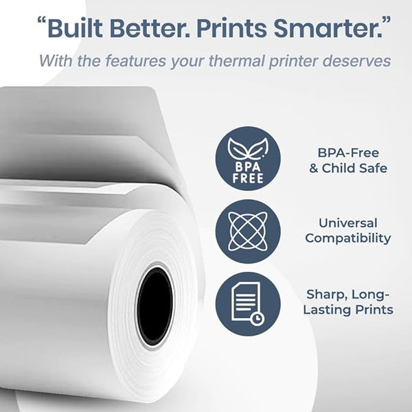 Seznik Non Sticky Thermal Paper Rolls, 57mm Width, 2 inch Thermal Paper for Mini Printer (White-57mm Width-Continuous Non Sticky Roll-Pack of 5)