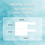 Seznik Cable Tag Thermal Labels – Waterproof, Non-Tearable, Oil & Scratch Resistant, White, 150 Labels/Roll, Pack of 5 Rolls – Wire & Electrical Labeling Stickers, 750 Labels