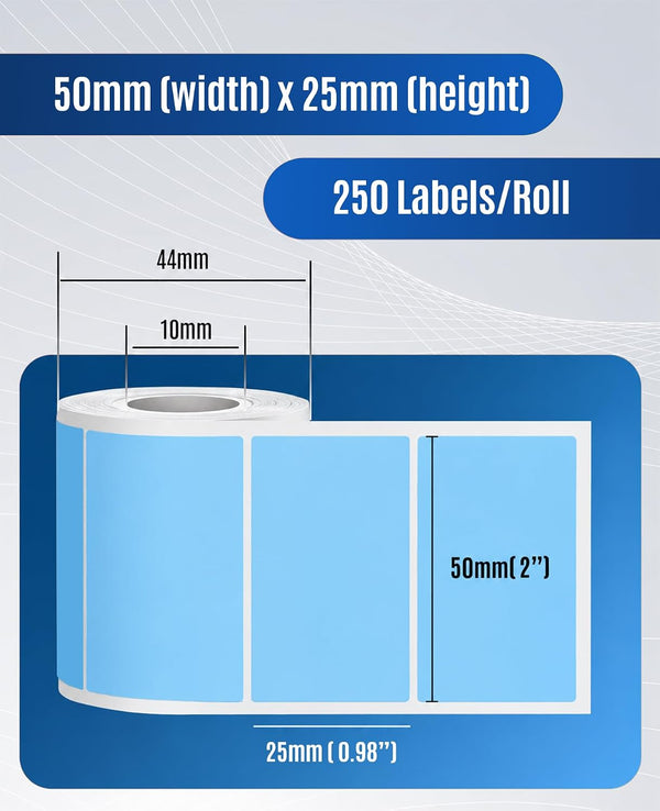 SEZNIK Waterproof, Non-Tearable, Long Lasting Print, Sticky Thermal Lables, Label Roll, 2 inch Adhesive Thermal Labels for Label Printers (50mmx25mm) - 1250 Lables, Royal Blue