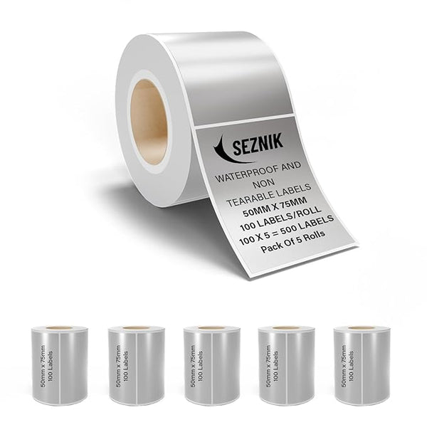 Seznik Silver Waterproof, Non-Tearable, Sticky Thermal Lables, Label Roll, 2 inch Adhesive Thermal Labels for Label Printers (50mmx75mm - 500 Lables)