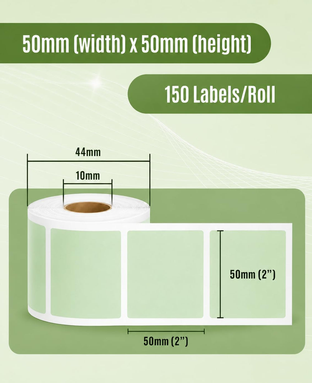 SEZNIK Waterproof, Non-Tearable, Long Lasting Print, Sticky Thermal Lables, Label Roll, 2 inch Adhesive Thermal Labels for Label Printers (50mmx50mm) - 500 Lables, Pastel Green