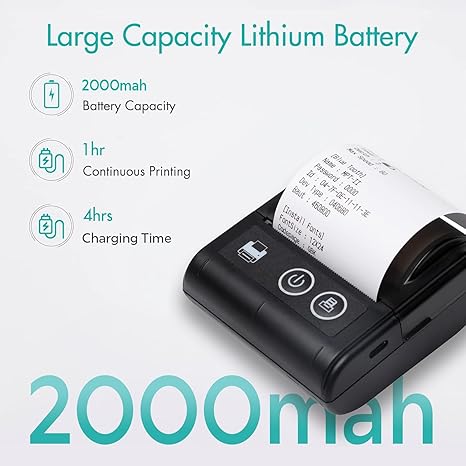 SEZNIK Veer 58mm (2 Inch) Portable Receipt Printer | ESC/POS KOT Billing | Bluetooth+USB | 2000mAh Rechargeable | Android/iOS/Windows | Retail/Restaurant | 50+ Apps | Swiggy/Zomato | 1 Year Warranty