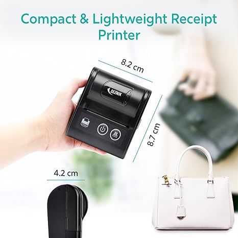 SEZNIK Veer 58mm (2 Inch) Portable Receipt Printer | ESC/POS KOT Billing | Bluetooth+USB | 2000mAh Rechargeable | Android/iOS/Windows | Retail/Restaurant | 50+ Apps | Swiggy/Zomato | 1 Year Warranty