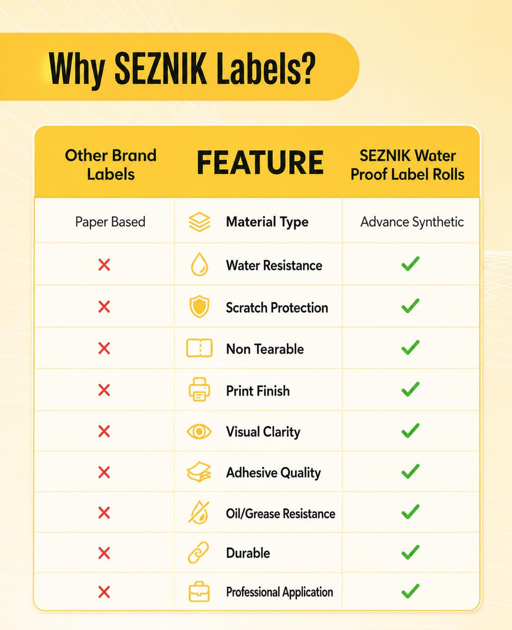 SEZNIK Waterproof, Non-Tearable, Long Lasting Print, Sticky Thermal Lables, Label Roll, 2 inch Adhesive Thermal Labels for Label Printers (50mmx50mm) - 500 Lables, Yellow