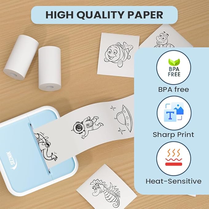 Seznik Non Sticky Thermal Paper Rolls, 57mm Width, 2 inch Thermal Paper for Mini Printer (White-57mm Width-Continuous Non Sticky Roll-Pack of 10)