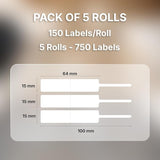 Seznik Jewellery Thermal Labels – 14.3mm x 100mm, Waterproof, Non Tearable, Direct Thermal, 150 Labels/Roll, for 2 to 4 Inch Printers, White, for Jewellery Tagging, 750 Labels