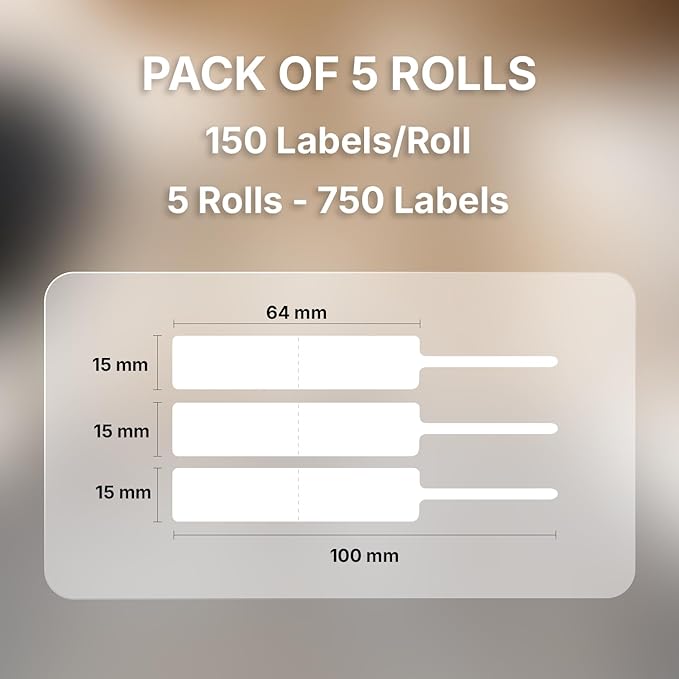 Seznik Jewellery Thermal Labels – 14.3mm x 100mm, Waterproof, Non Tearable, Direct Thermal, 150 Labels/Roll, for 2 to 4 Inch Printers, White, for Jewellery Tagging, 750 Labels
