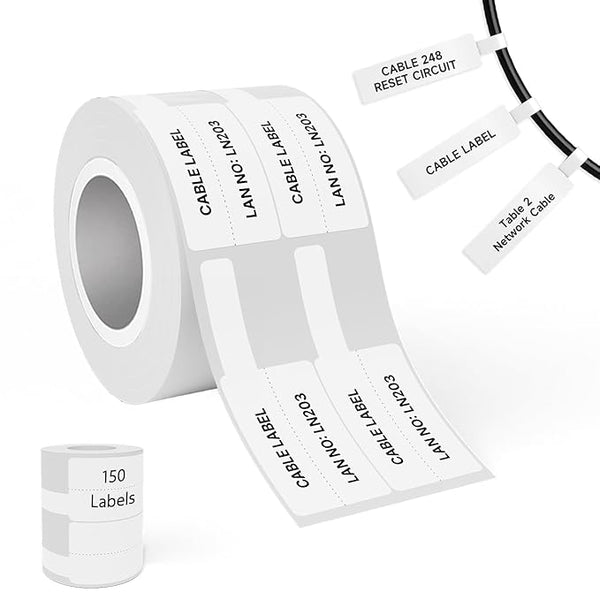 Seznik Cable Tag Thermal Labels – Waterproof, Non-Tearable, Oil & Scratch Resistant, White, 150 Labels/Roll, Pack of 1 Roll – Wire & Electrical Labeling Stickers