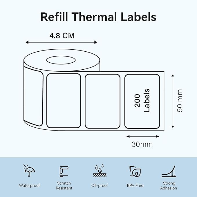 Seznik Thermal Lables, 50mmx30mm Labels, 2 inch Self-Adhesive Thermal Labels for Thermal Printer [Printer NOT Included] (50mmx30mm - 1000 Lables)