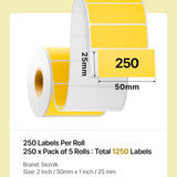 SEZNIK Waterproof, Non-Tearable, Long Lasting Print, Sticky Thermal Lables, Label Roll, 2 inch Adhesive Thermal Labels for Label Printers (50mmx25mm) - 1250 Lables, Yellow