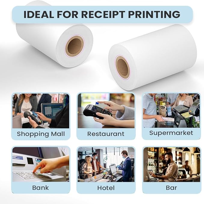 Seznik Non Sticky Thermal Paper Rolls, 57mm Width, 2 inch Thermal Paper for Mini Printer (White-57mm Width-Continuous Non Sticky Roll-Pack of 10)