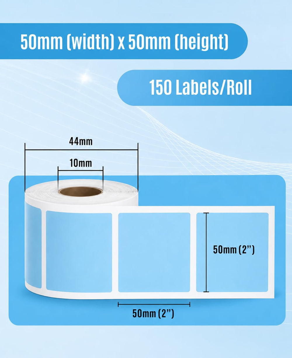SEZNIK Waterproof, Non-Tearable, Long Lasting Print, Sticky Thermal Lables, Label Roll, 2 inch Adhesive Thermal Labels for Label Printers (50mmx50mm) - 500 Lables, Pastel Blue