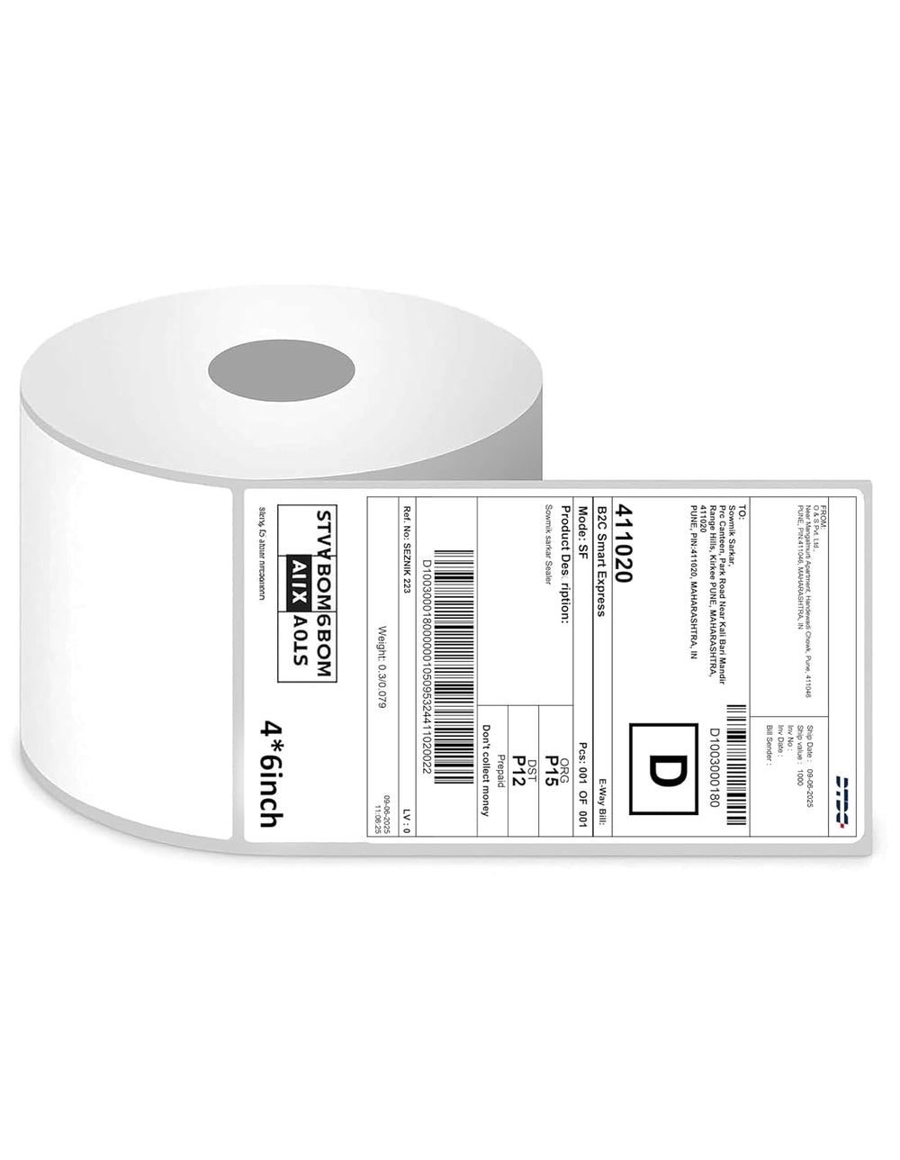 SEZNIK LabelX Shipping Label Printer Bundle with Roll Holder & 4x6 Thermal Labels | Bluetooth + USB Inkless Printer | 400 Labels | for Amazon, Meesho, Courier & Barcode Printing