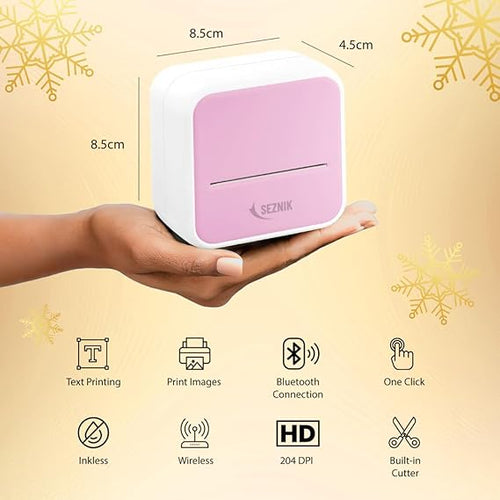SEZNIK Mini Printer, Inkless, Thermal, Bluetooth, Portable Printer, Compatible Android, iOS Mobile. 1 Year Warranty (MiniX-Pink)