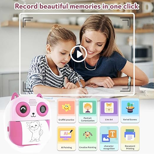 SEZNIK Mini Camera Printer, Mini Selfie Camera Printer, Click Photo Print, Inkless, Bluetooth HD Print, Android, iOS. Instant Print (Neo-Pink)