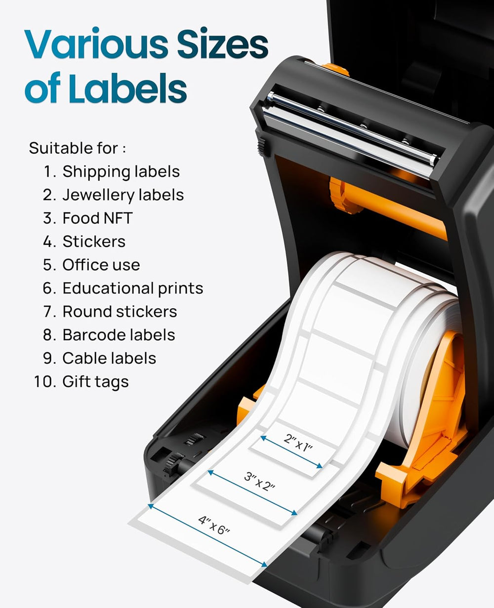 SEZNIK Rudra Thermal Label Printer | Direct Thermal + Transfer | E-Commerce 304 DPI HD Print | USB, Bluetooth, WiFi | Shipping, Jewellery, Excel Print, MRP, Barcode | 1 Year Warranty | No SellerFlex