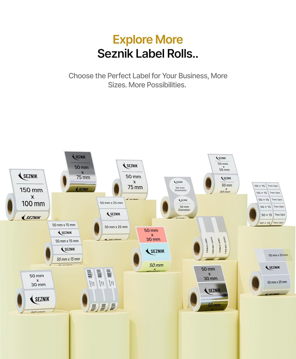 SEZNIK Waterproof, Non-Tearable, Long Lasting Print, Sticky Thermal Lables, Label Roll, 2 inch Adhesive Thermal Labels for Label Printers (50mmx25mm) - 1250 Lables, Yellow