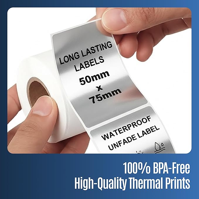 Seznik Silver Waterproof, Non-Tearable, Sticky Thermal Lables, Label Roll, 2 inch Adhesive Thermal Labels for Label Printers (50mmx75mm - 500 Lables)