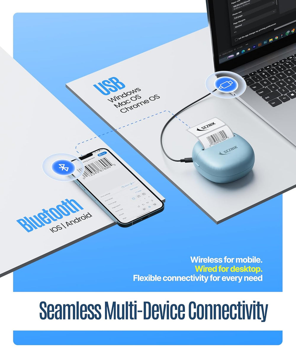 SEZNIK NEXA Mini Printer for Mobile | Bluetooth Portable Mini Thermal Printer | 304 DPI | Inkless Sticker, Image, Labels, Doodle, Notes Printer | Mobile Printing for Android, iOS & Windows