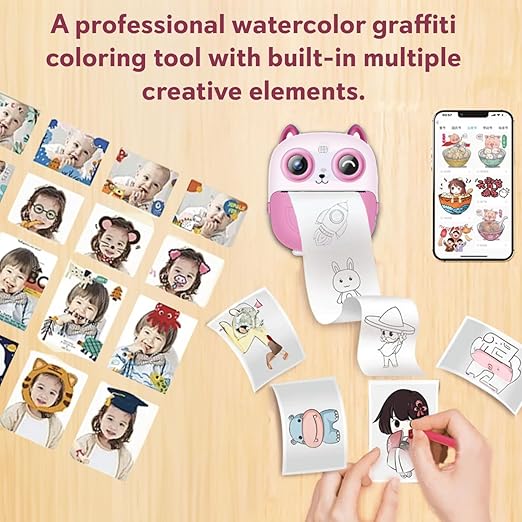 SEZNIK Mini Camera Printer, Mini Selfie Camera Printer, Click Photo Print, Inkless, Bluetooth HD Print, Android, iOS. Instant Print (Neo-Pink)