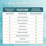Seznik Cable Tag Thermal Labels – Waterproof, Non-Tearable, Oil & Scratch Resistant, White, 150 Labels/Roll, Pack of 5 Rolls – Wire & Electrical Labeling Stickers, 750 Labels