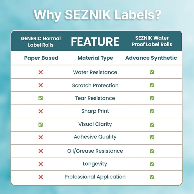 Seznik Cable Tag Thermal Labels – Waterproof, Non-Tearable, Oil & Scratch Resistant, White, 150 Labels/Roll, Pack of 5 Rolls – Wire & Electrical Labeling Stickers, 750 Labels
