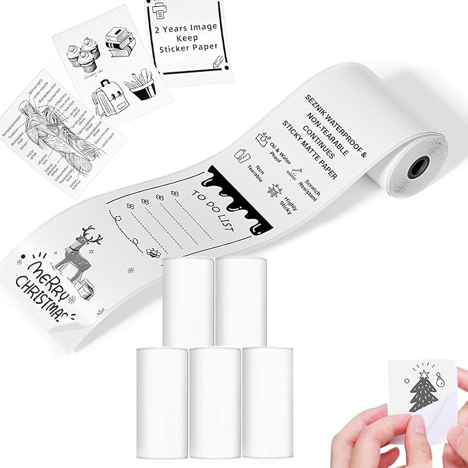 Seznik Matt Sticky Thermal Paper Rolls, 55 mm width, 2 inch Thermal Paper for Study Notes compatible with Mini Thermal Printer (Matt-Sticky- 5 Rolls)