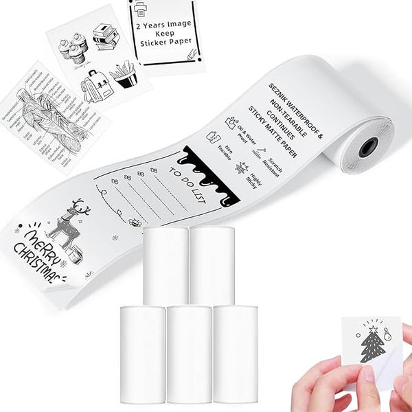 Seznik Matt Sticky Thermal Paper Rolls, 55 mm width, 2 inch Thermal Paper for Study Notes compatible with Mini Thermal Printer (Matt-Sticky- 5 Rolls)