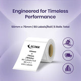Seznik Thermal Sticky Labels – 50x75 mm – White – Pack of 5 Rolls (50mmx75mm - 450 Lables)