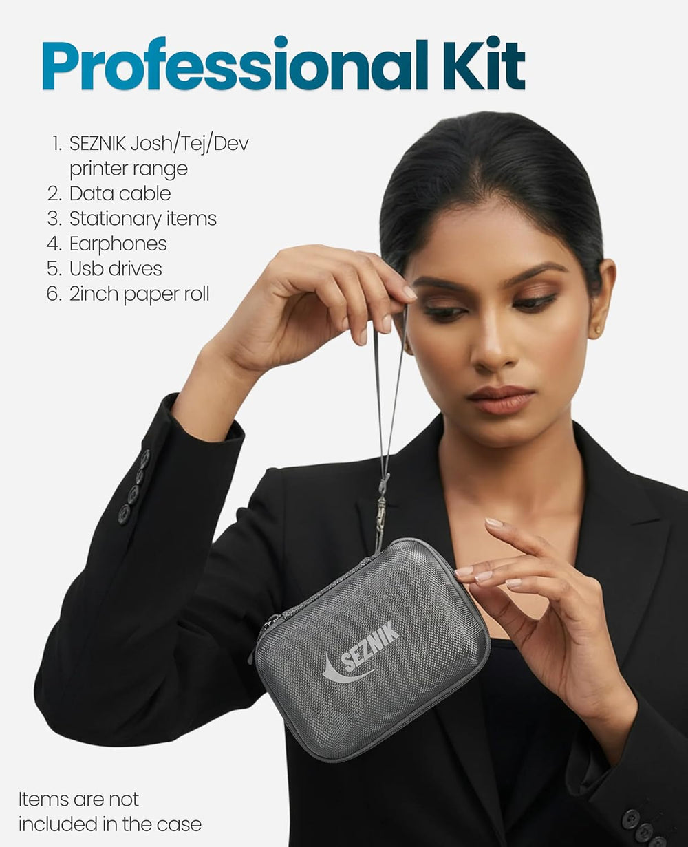 SEZNIK Portable Carrying Case for Mini Printer, Camera, Receipt Printer, Multi Purpose Travel Organizer for Earphones, USB Drives, Memory Cards, and Cables Bag (Grey) [ Printer NOT Included ]